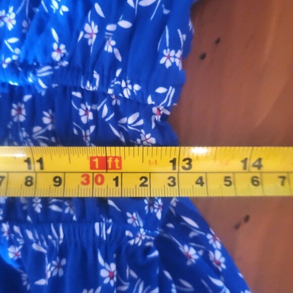 Passport Blue Floral Dress Smocked Waist Open - Sz L (fits like a Small Med) - Picture 8 of 10